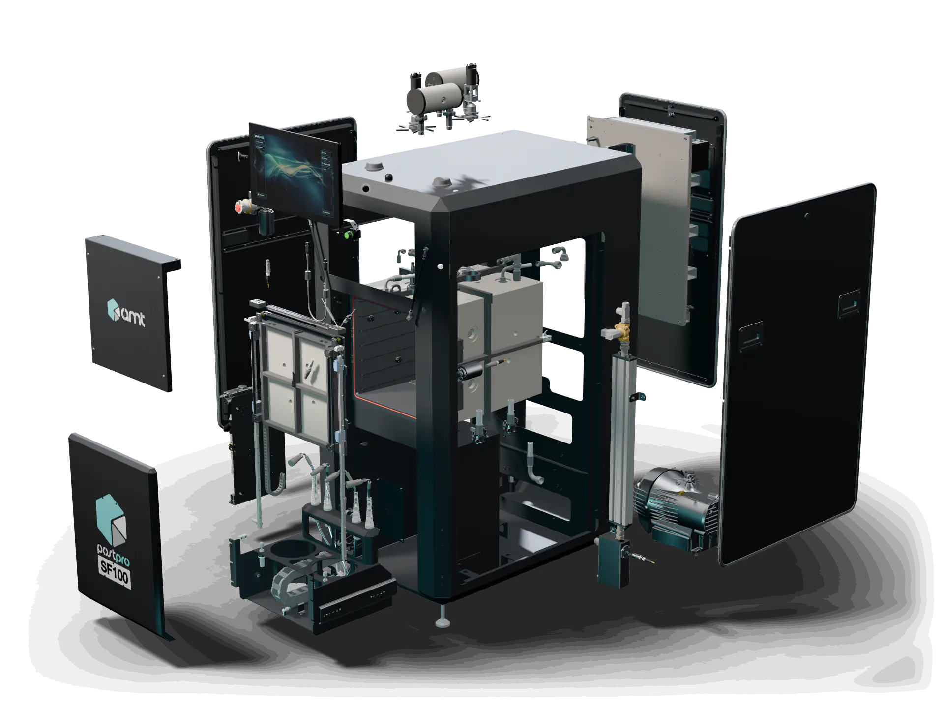 PostPro SF100 exploded into its modules around the process chamber