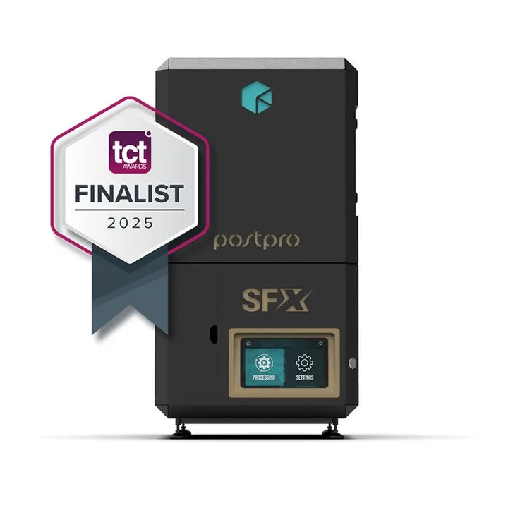 PostPro SFX benchtop vapor smoothing system with a TCT Awards 2025 Finalist badge