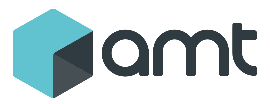 AMT logo: turquoise cube and the word amt