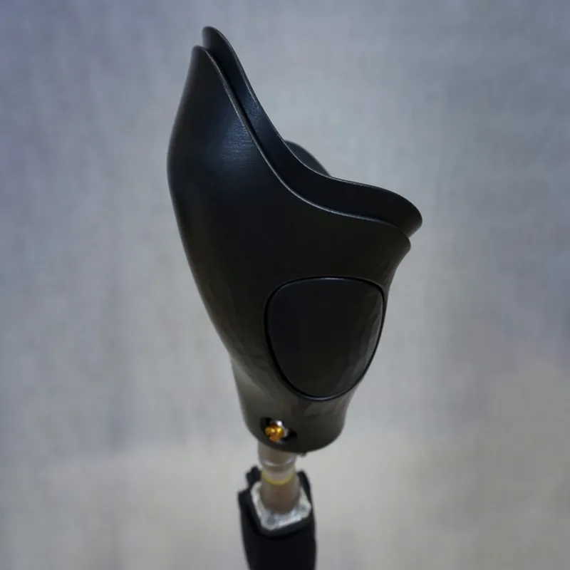 A black 3D-printed prosthetic socket