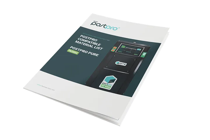 Cover of the PostPro SF compatible materials list: PostPro Pure (FA5802)