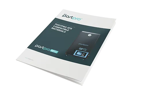 Cover of the PostPro SFX compatible materials list: PostPro Pure (FA5802)