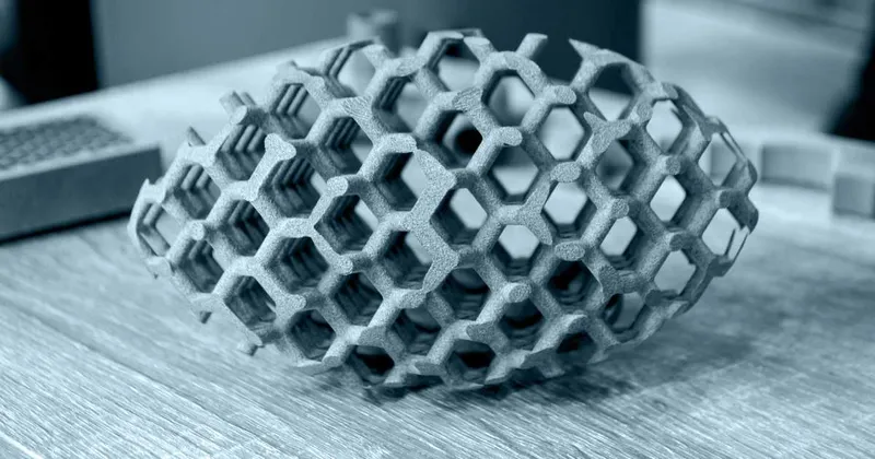 Gray MJF-printed PA12 lattice part with a rough, unsealed surface